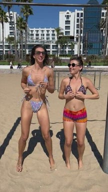 Flashing my sandy boobies at Muscle Beach with my friend